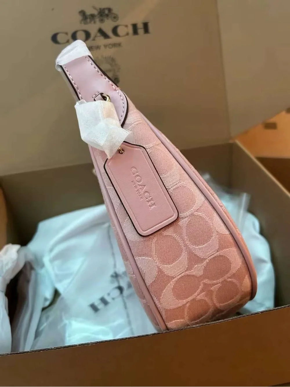 Coach Blush Pink Signature Jacquard Hobo